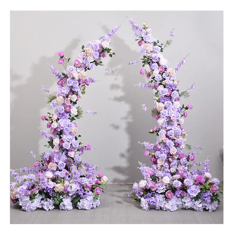 H0696 Wedding Corner Floral Arrangement Moon Gate Purple Silk Flower Row Horn Arch Artificial Flower Runner for Wedding