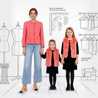 Tenues assorties pour maman et moi, veste élégante en tweed rose corail pour femmes et filles, ensemble robe et gilet en fausse fourrure, vêtements d'hiver pour la famille