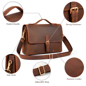 Sac messager en cuir de qualité supérieure, sac bandoulière, sacoche pour ordinateur portable, travail, voyage, fait main, unisexe, cadeau d'affaires, 15 pouces, durable - Product Image 2