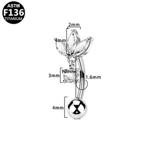 Anneau de nombril Gaby Titanium G23 à filetage interne avec zircone marquise F136 plaqué or - Bijou de piercing - Cadeau - Product Image 2
