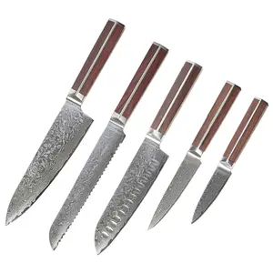 Knife Set With Wooden Handle Set De Cuchillos 5 Pcs Messer Set 67 Layers Damascus Steel Forged Kitchen Professional Chef Knife Set With Rosewood Handle