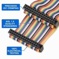 Kabel Pita Datar Pelangi Fleksibel 28AWG, Kabel Konektor IDC Pitch 1.27/2.54mm 10-64Pin untuk Perakitan Elektronik PCB & Pengkabelan DIY