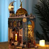 Kit de Bricolaje para Rincón de Lectura con Diseño de Mezquita, Rompecabezas 3D de Madera con Luz LED, Decoración de Librería con Temática de Edificios, Regalos para el Hogar y Ramadán