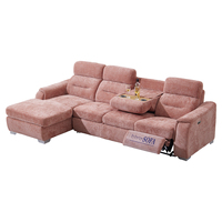 Canapé sectionnel multifonctionnel rose poudré avec fonction de relaxation électrique, lit convertible avec rangement et console pliable pour salon