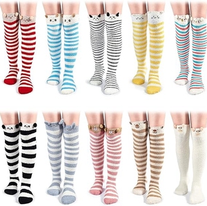 Calze Multicolor donna sopra il ginocchio calze alte per cosce Fuzzy cartone animato orso gatto simpatici scaldamuscoli a righe per ragazze donne - Product Image 1