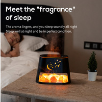 Diffuseur d'arômes Lampe de Sel Flamme Huile Essentielle Humidificateur d'Air Minuteur Télécommande Brume Froide Ultrasonique de Table pour Maison et Bureau