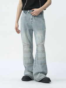 กางเกงยีนส์ทรงบานยันรูทสติทช์ แต่งตะเข็บแบบแอเรียลซีม ทรงเรลักซ์ฟิต สไตล์ทรอปิคอล ขายส่ง - Product Image 1