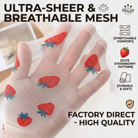Chaussettes en maille imprimées fraises mignonnes, avec bordure à volants, en soie de verre transparente, pour femme, vente en gros, été
