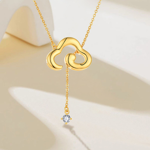 Collar con colgante de circonita de nube de oro amarillo de 18 quilates, joyería fina de Plata de Ley 925, collares de lazo de cielos nublados para regalo de mujer - Product Image 2