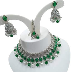 Conjunto de Joyería Kundan de Lujo, Collar de Cobre Plateado en Plata Tradicional, Nueva Llegada, Joyería Nupcial India, Étnica, Antideslustre - Product Image 1