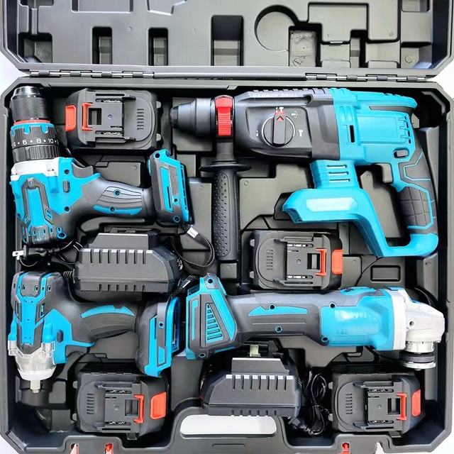 Wholesale Electric Drill+Impact Wrench+Angle Grinder+ Electric Hammer Drill With 2xBattery Brushless Combo Kit Power Tool Sets