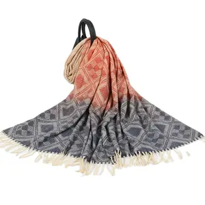 2024Light-edged suede cashmere scarf geometric pattern jacquard shawl men's and women's autumn warm winter long scarf