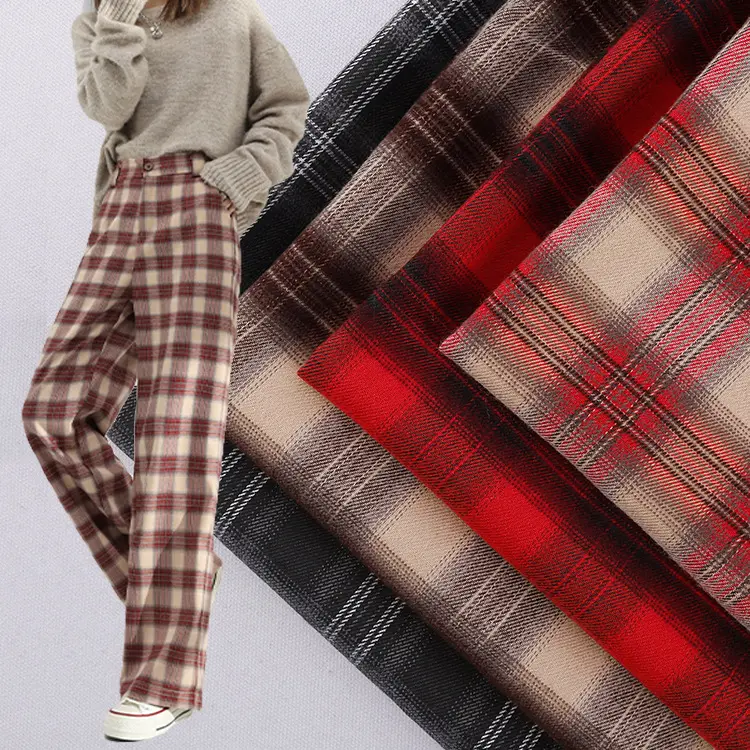 Fabrik Großhandel 260 gsm Schatten Platte flanellhemd Stoff Polyester gebürsteter Tartan Stoff für Kleidung Kleider Hosen