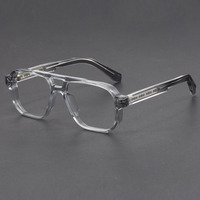 Monturas Ópticas de Moda, Gafas con Protección Anti Luz Azul, Monturas de Diseño Cuadradas de Metal con Doble Puente de Alta Calidad para Hombre