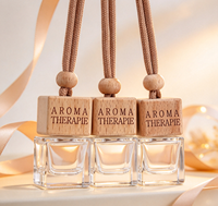 Expédition rapide, haute qualité, vente en gros, flacon en verre vide pour parfum de voiture suspendu, 8 ml, bouchon carré en bois