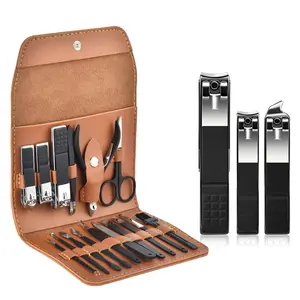 16 PCS Black Manicure Pedicure Set In Soft Leather Pouch for gift and give away