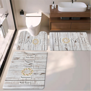 Ensemble de <span class=keywords><strong>tapis</strong></span> de salle de bain saisonniers « HOME » à motif bois, « HELLO SUMMER » palmiers tropicaux et blocs de couleur abstraits – Collection de 3 <span class=keywords><strong>tapis</strong></span> - Product Image 1