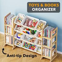 Organisateur de rangement pour jouets en bambou pour enfants, bibliothèque à 6 étagères et 12 bacs, boîte de rangement