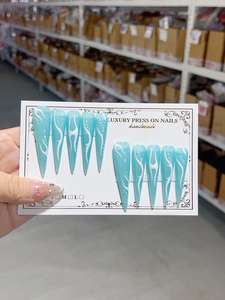 Uñas Postizas de Lujo SHUANGYU, Color <span class=keywords><strong>Rosa</strong></span>, ABS, Hechas a Mano, Diseño de Ataúd Largo, Cobertura Completa, con Brillantina Plateada y Pedrería, Estilo Stiletto Suave - Product Image 2