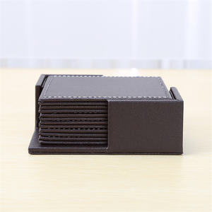 ชุดที่รองแก้วหนังแท้6ชิ้นแผ่นรองแก้วสี่<span class=keywords><strong>เหลี่ยม</strong></span>กันน้ำได้กล่องเก็บของของขวัญทางธุรกิจส่งเสริมการขาย - Product Image 5