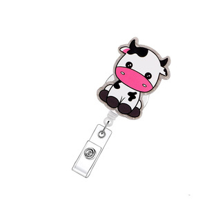 New cute cow badge scroll retractable <b>ID</b> <b>holder</b> acrylic easy-pull buckle glitter name tag pull cord wholesale - Product Image 5