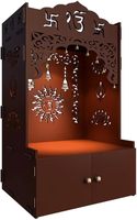 Pooja Mandir hindou en bois poli pour la décoration d'armoire murale à lumières LED à la maison avec portes et bureau Ganesh