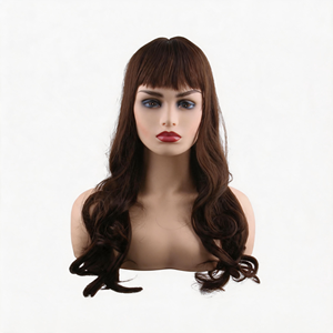<span class=keywords><strong>Perruque</strong></span> longue bouclée pour femmes avec frange cheveux synthétiques noir brun foncé marron clair pour une utilisation quotidienne de fête de cosplay - Product Image 2
