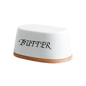 Plato para mantequilla Dongfang Pure White con base de madera y tapa hermética abatible para uso en hoteles, café y té. - Product Image 3