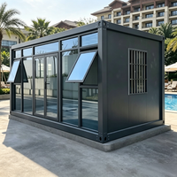 Maison conteneur en verre préfabriquée en acier, portable, à assemblage rapide, au sol, spacieuse, résistante au gel, à double vitrage