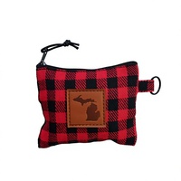 Bolsa con Cierre de Cremallera a Cuadros Rojos y Negros Personalizada con Parche de Cuero PU Grabado, Monedero Pequeño para Regalo Promocional