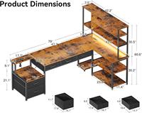 Bureau moderne pour le travail et les jeux avec barre lumineuse LED et 5 tiroirs, table d'ordinateur de direction avec surface en bois pour le bureau à domicile