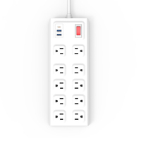 Vastfafa Nueva Tendencia 15A 125V Protector de Sobretensión Inteligente con 10 Tomas de Corriente, Enchufe Estadounidense, Regleta de Alimentación USB, Material ABS+PC, Tecnología SDK/NFC
