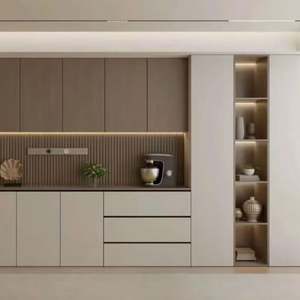 Armoire de cuisine moderne sur mesure à finition brillante, grande capacité, pour le rangement de la vaisselle, du vin, table d'appoint pour restaurant et villa - Product Image 1
