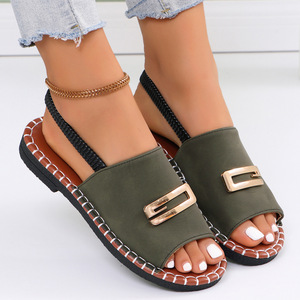 <span class=keywords><strong>Sandalias</strong></span> <span class=keywords><strong>Planas</strong></span> Nuevas al por Mayor de Fábrica, <span class=keywords><strong>Sandalias</strong></span> de Tela para Mujer <span class=keywords><strong>con</strong></span> <span class=keywords><strong>Adornos</strong></span> Metálicos Elásticos, Zapatos de Talla Grande para Playa - Product Image 6