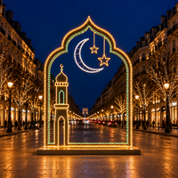 Halbmond-Stern-Moschee-Bogen LED-Lichterkette Ramadan Fotorahmen Motivbeleuchtung für Stadtstraßenlaternen Festival Dekorative Beleuchtung IP65