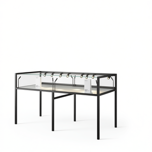 Vitrine de musée en fer 180x80x105cm, cadre en métal noir avec dessus en verre et 8 spots LED pour tables de présentation - Product Image 2
