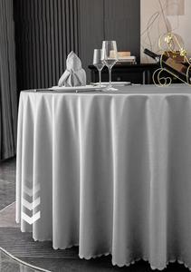 Kunden spezifische Doppels chicht 100% Polyester Luxushotel Champagner Meer Blau Grau Hochzeits bankett Party Runder Tisch Rock Tischdecke - Product Image 4