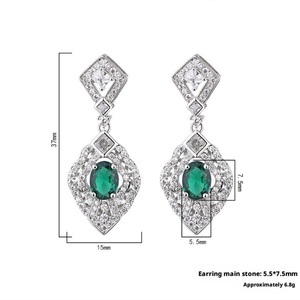 Pendientes de Moda Ecológicos de Cobre Plateado con Circonita Verde Ovalada de 6*8mm, Estilo Vintage con Forma de Flor para Mujer - Product Image 2