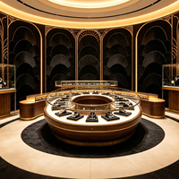 Vitrine à bijoux Art Déco noire et or sur mesure, aménagement intérieur de boutique de bijoux de luxe