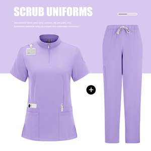 Neues Umweltfreundliches Gewebtes Stehkragen-Reißverschluss-Kasack-Set Krankenschwester-Uniform Schönheitssalon-Arbeitskleidung V-Ausschnitt Oberteil + Hose Zweiteiliges Set Spa - Product Image 5