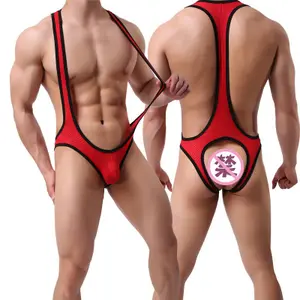 Seksi erkek iç çamaşırı boksörler Bikini kayma külot erkek külot tanga erkek çantası eşcinsel moda leopar baskı jartiyer kısa