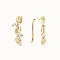 LOZRUNVE Boucles d'oreilles grimpantes en forme de feuille, plaquées or 14 carats, zircone de haute qualité, argent 925