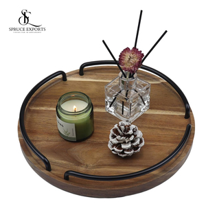 Bandeja de madera redonda con asas negras para aperitivos Ramadán Diwali y para todos los eventos, perfecta para servir y decorar el hogar - Product Image 5