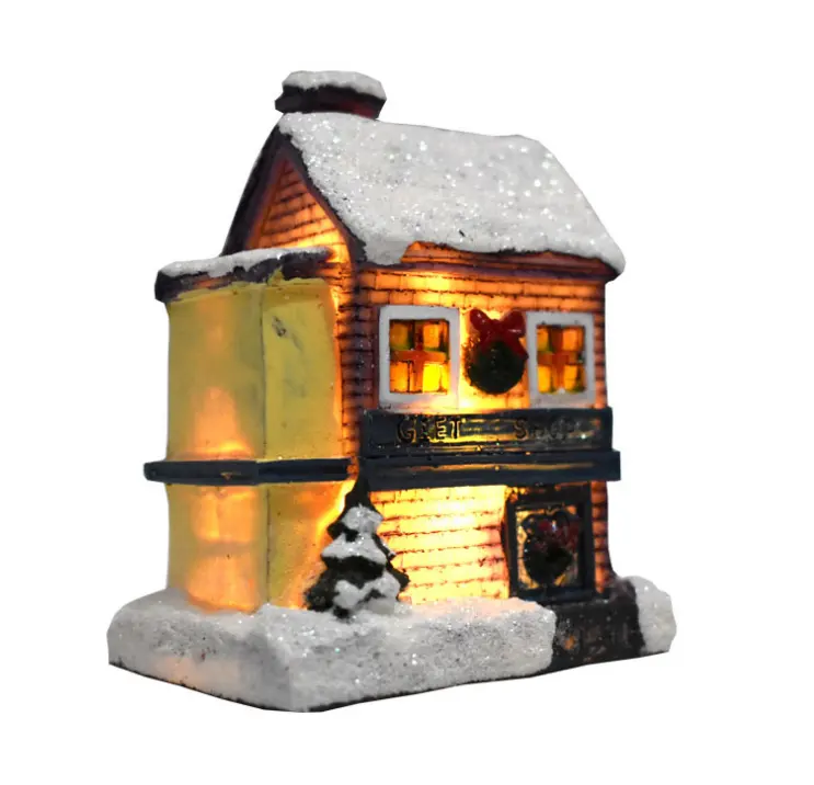 Decorative Mini Resin Green Christmas Village House for Holiday Decor