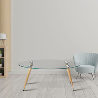Äthiopisch-eritreische Vintage-Wohnzimmermöbel, ovaler runder Couchtisch mit modernem Design und klarer gehärteter Glasplatte