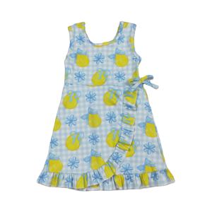 GSD3684 RTS Baby Girl Summer Blue plaid bows <b>Lemon</b> <b>print</b> sleeveless yoga <b>Dress</b> Wholesale <b>dress</b> - Product Image 1