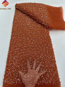 Nouvelle Mode <span class=keywords><strong>Tissu</strong></span> de Dentelle de Luxe à Broderie Lourde, Tulle Français Perlé et Pailleté avec des Perles pour Robe de Mariée - Product Image 2