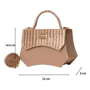 Sac bandoulière Fana vintage en or rose, motif alligator, cuir véritable, imperméable, style été - Product Image 3