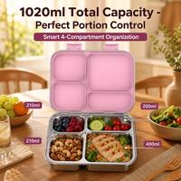 Boîte à lunch bento en acier inoxydable sans BPA, mignonne, avec 4 compartiments amovibles, compatible micro-ondes, anti-fuite, pour enfants