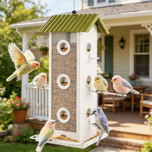 JH-Mech Custom <strong>Bird</strong> <strong>Feeder</strong> Sloped Corrugated Roof Multi-Feeding Ports and Perches Spill-Catching Bottom <strong>Tray</strong> Hanging <strong>Bird</strong> <strong>Feeder</strong> - Product Image 1